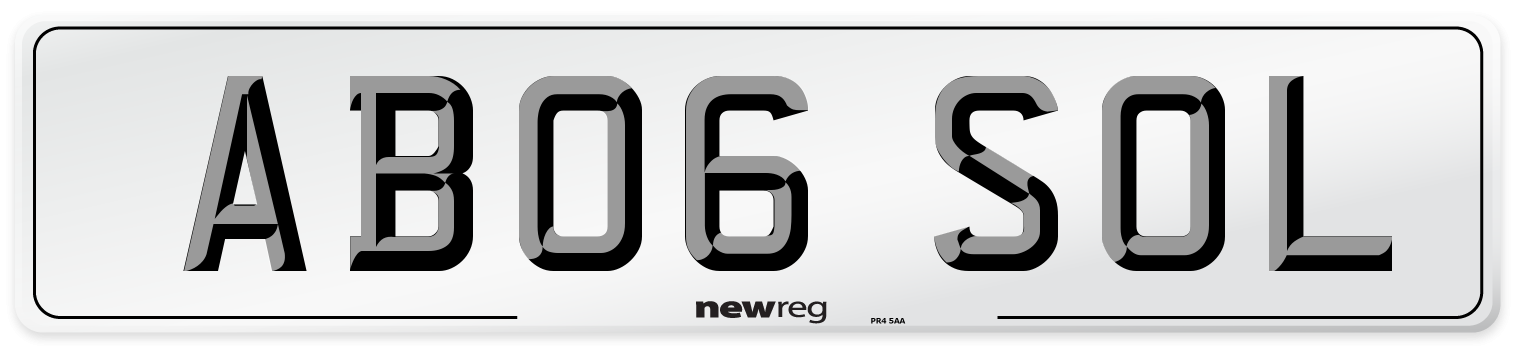 AB06 SOL Number Plate from New Reg